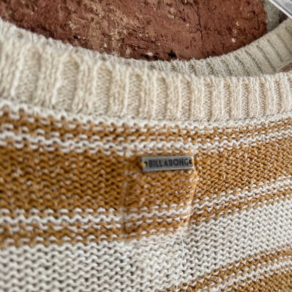 Billabong Striped Knit Sweater Mustard Yellow & Cream Cropped Pullover Medium - Picture 3 of 7